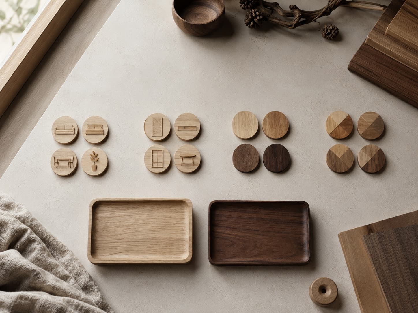 Material selection workbench arranged in four groups for the Wood Finder