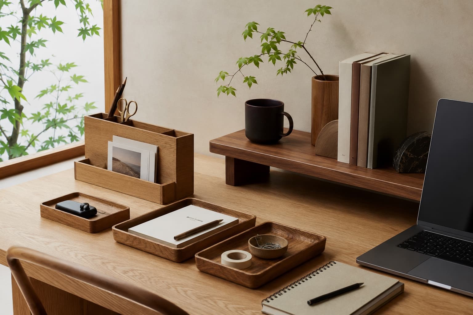 Oaknest desk pieces in a calm home workspace